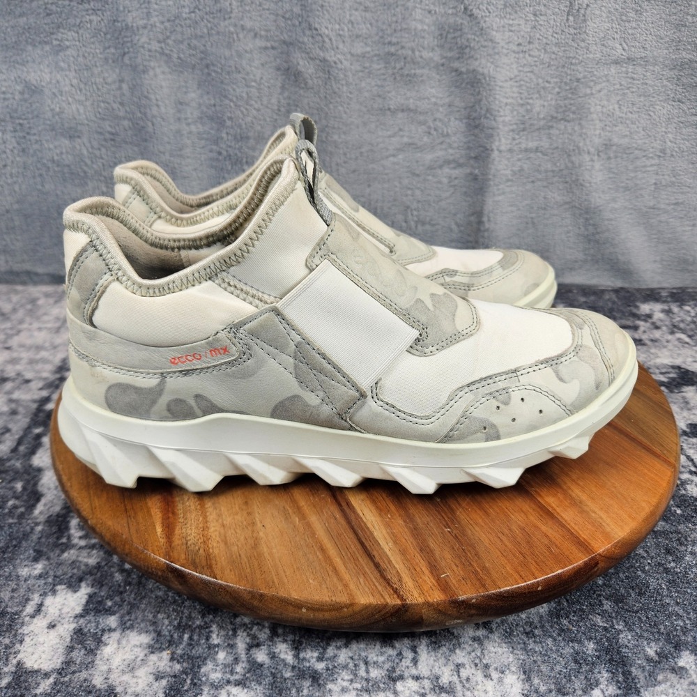 Ecco MX Low Slip On Casual Sneakers Shoes Camo White Gray Womens 38 US 7-7.5